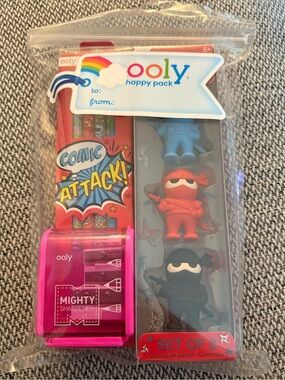 ✏️NWT Kids Happy Pack - Pink Comic Attack Pencil Sharpener & Ninja Eraser Set